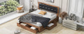 Queen Size Wood Platform Bed With Upholstered Headboard And 4 Drawers Box Spring Not Required Queen Walnut Wood Bedroom Bed Frame Faux Leather Solid Wood Mdf