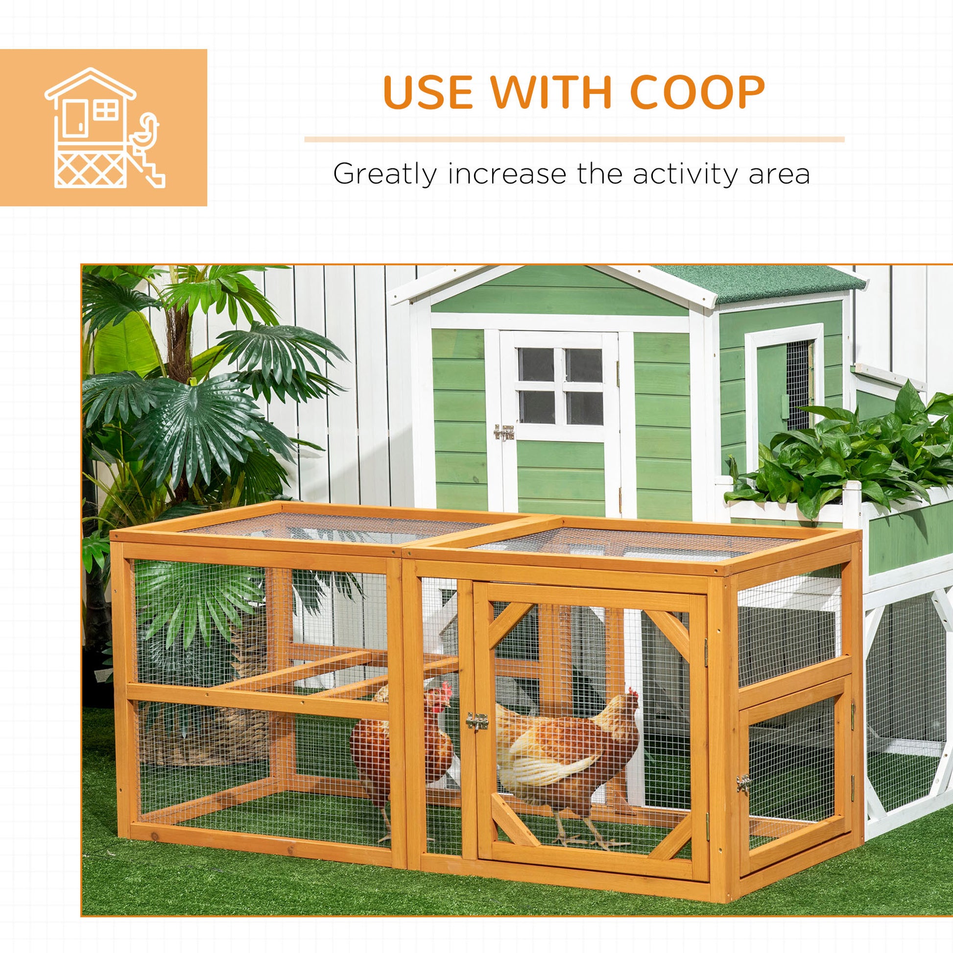 Pawhut 55" Wooden Chicken Coop Add On Expansion, Mini Chicken Coop Outdoor Chicken Run Hen House With Combinable Design Orange Steel