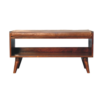 Chestnut Bench With Brown Leather Seatpad Chestnut Leather Solid Wood