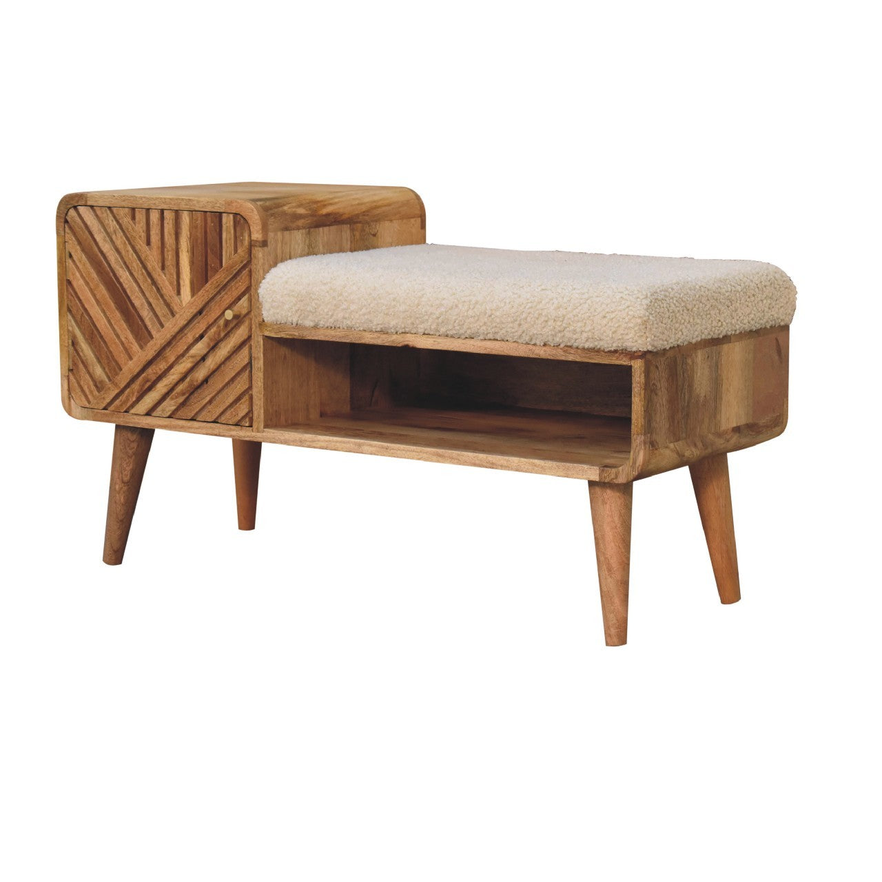 Boucle Carved Telephone Table Oak Foam Wood Fabric
