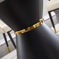 Black Marble Printed Mdf Round Dining Table, Black Columnar Base With Gold Annulus Not Including Chairs Black Mdf Steel
