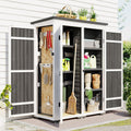 Outdoor 5.5Ft Hx4.1Ft L Wood Storage Shed, Garden Tool Cabinet With Waterproof Asphalt Roof, Four Lockable Doors, Multiple Tier Shelves, White And Gray White Gray Water Resistant Frame Garden &