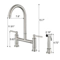 Double Handle Bridge Kitchen Faucet With Side Spray Brushed Nickel Stainless Steel