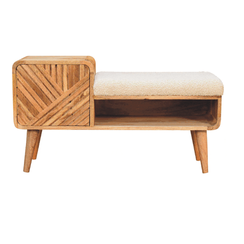 Boucle Carved Telephone Table Oak Foam Wood Fabric