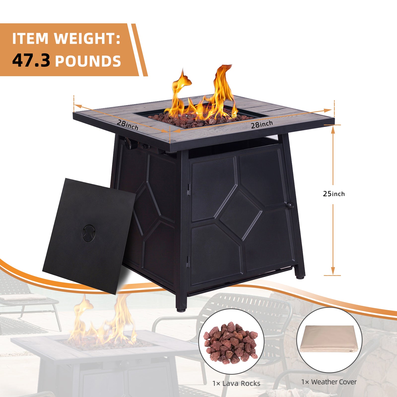 40,000 Btu Steel Propane Gas Fire Pit Table With Steel Lid, Weather Cover Black Garden & Outdoor American Design Steel