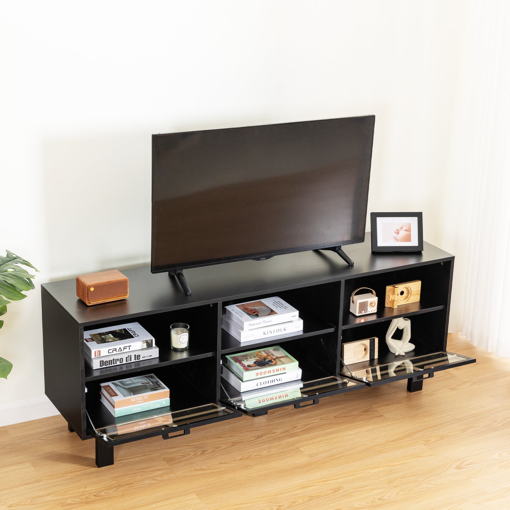 Tv Stand,Tv Cabinet,American Country Style Tv Lockers,The Toughened Glass Door Panel,Metal Handles,Birch Legs,Turn Down The Drawer,Can Be Placed In Lounge Room,Living Room Or Bedroom,Color:Black Black Primary Living Space 60 69 Inches 60 69 Inches