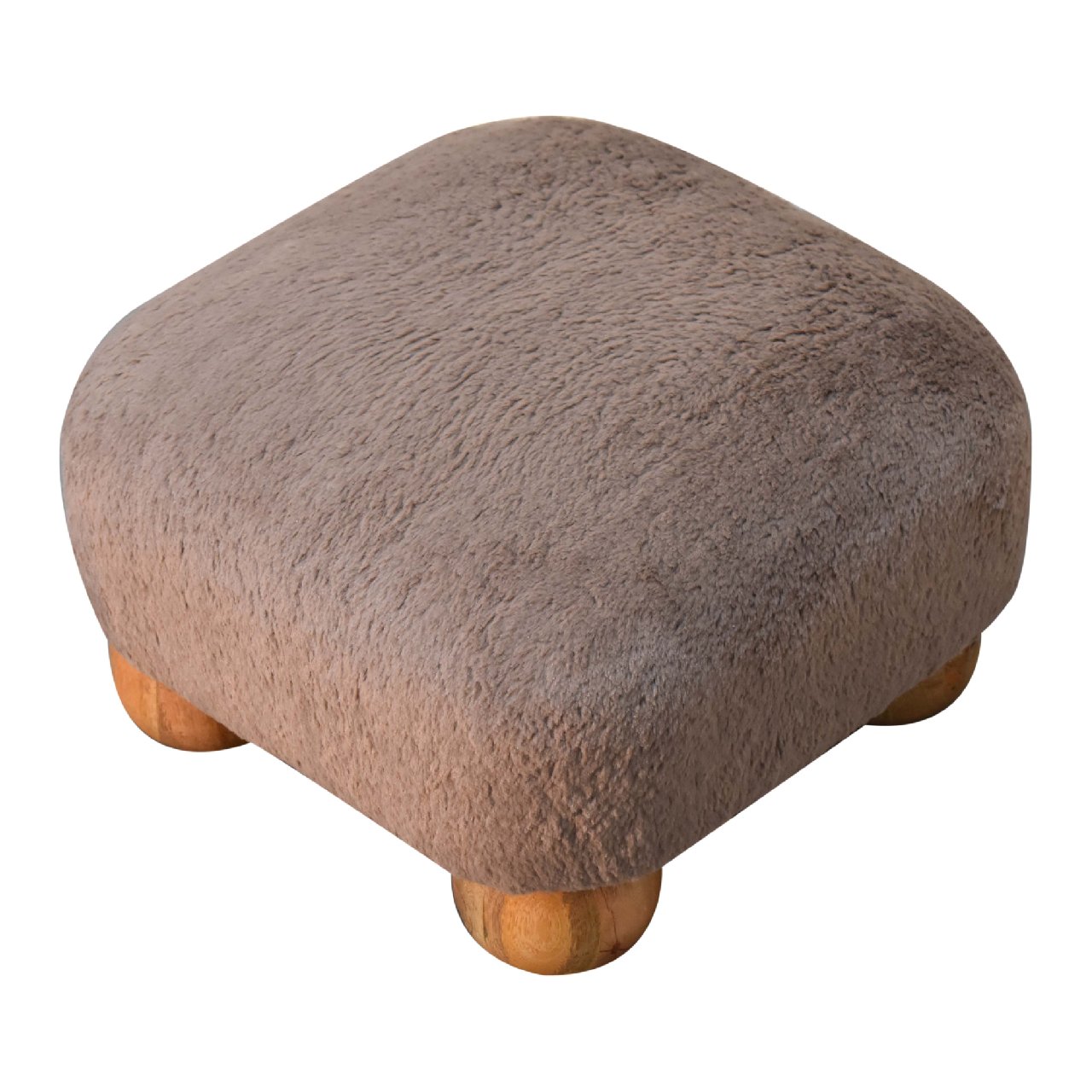 Mocha Faux Fur Nordic Footstool Mocha Foam Wood Fabric