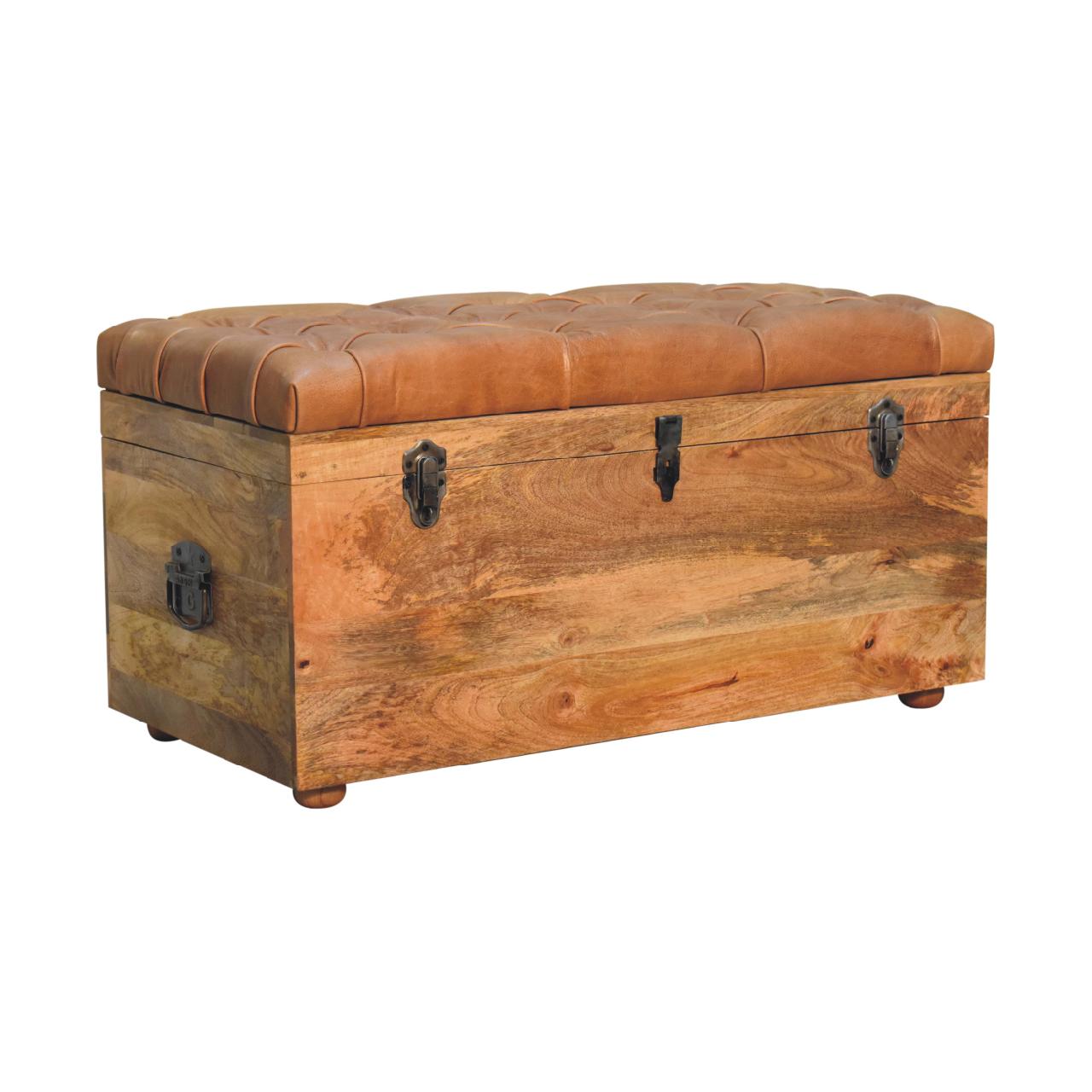 Buffalo Hide Oak Ish Storage Trunk Oak Leather Solid Wood