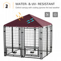 Pawhut 5' X 5' X 5' Dog Kennel Outdoor With Rotating Bowl Holders, Walk In Pet Playpen, Welded Wire Steel Dog Fence With Water And Uv Resistant Canopy, Black And Red Red Steel