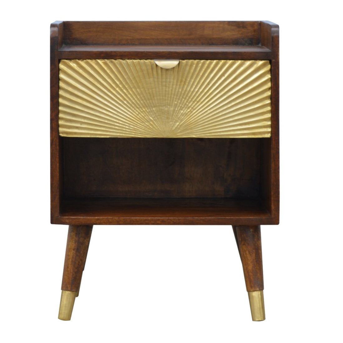 Manila Gold One Drawer Bedside Chestnut Wood Metal