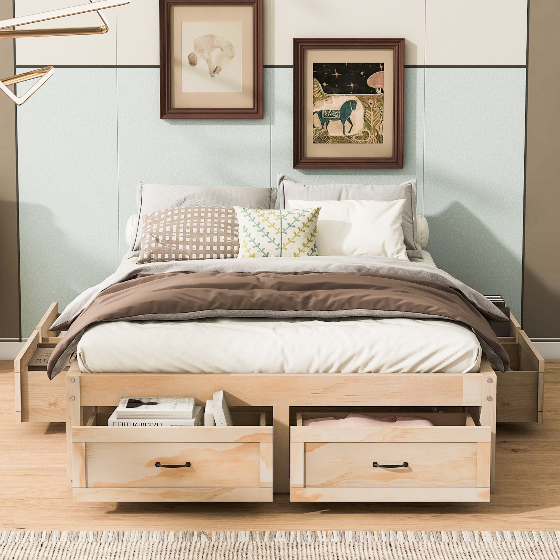 Full Size Platform Bed With 6 Storage Drawers,Antique Natural Antique Natural Mdf Lvl