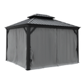 10X12Ft Hardtop Gazebo With Netting & Curtain, Black Black Rectangular Garden & Outdoor Uv Resistant Gazebos Anchored Aluminium Alloy