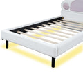 Twin Size Upholstered Platform Bed With Animal Paw Shaped Headboard And Led, Pink Box Spring Not Required Twin White Pink Wood Bedroom Solid Wood Mdf