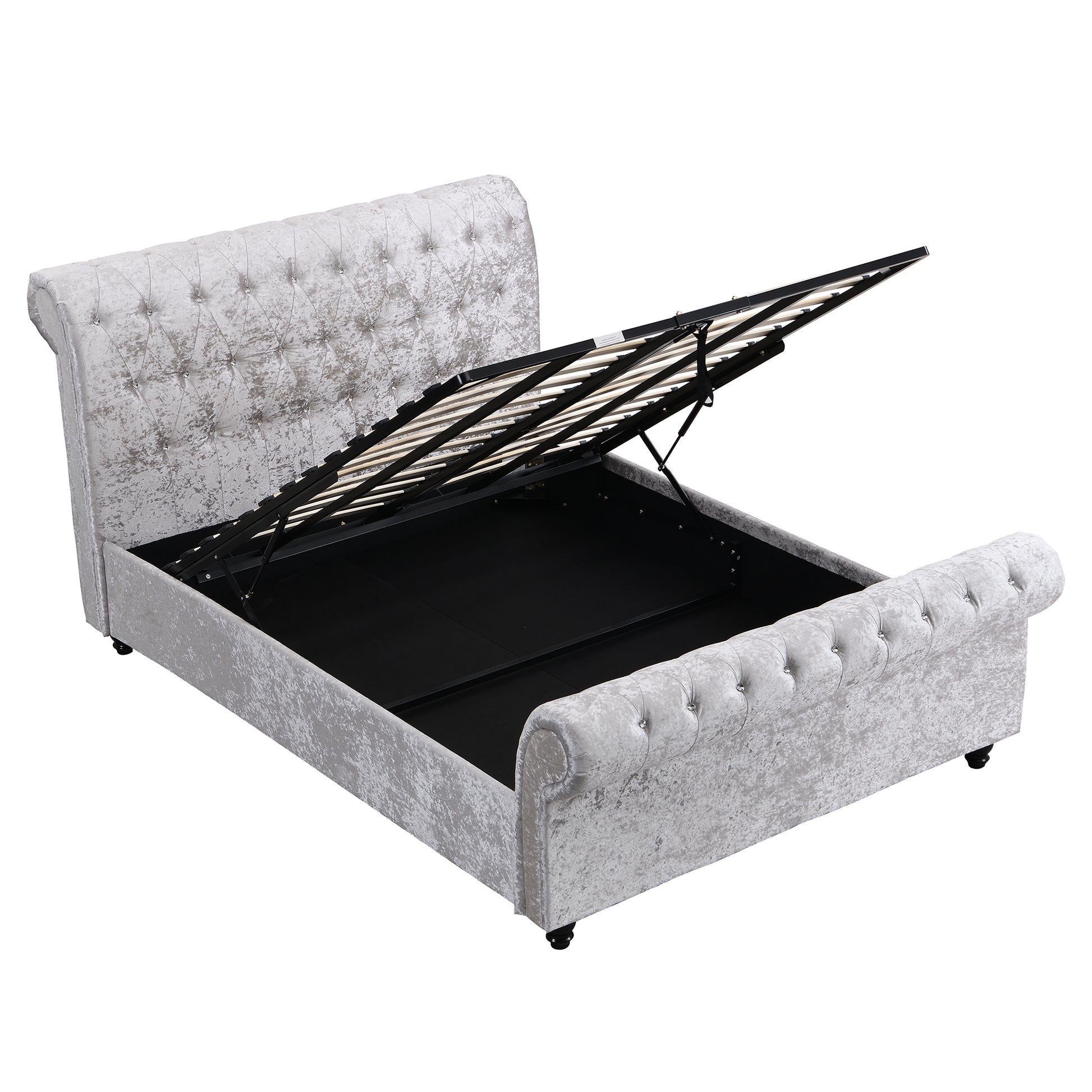 Hartfried Upholstered Storage Bed,Queen Size Queen Silver Solid Wood