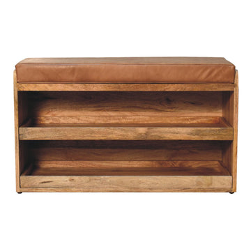 Buffalo Hide Pull Out Oak Ish Shoe Storage Bench Oak Leather Solid Wood