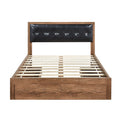 Queen Size Wood Platform Bed With Upholstered Headboard And 4 Drawers Box Spring Not Required Queen Walnut Wood Bedroom Bed Frame Faux Leather Solid Wood Mdf