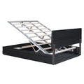 Queen Size Upholstered Bed With Hydraulic Storage System And Drawer, Black Black Pu Leather