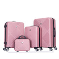 4 Piece Abs Lightweight Suitcase, 14 Inch Makeup Box, Aircraft Wheels 14 20 24 28 Pink Pink Abs