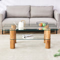 Modern Minimalist Double Layer Transparent Tempered Glass Coffee Table And Coffee Table, Paired With Wooden Mdf Decorative Columns. Computer Desk. Game Table. Ct X02 Transparent Glass