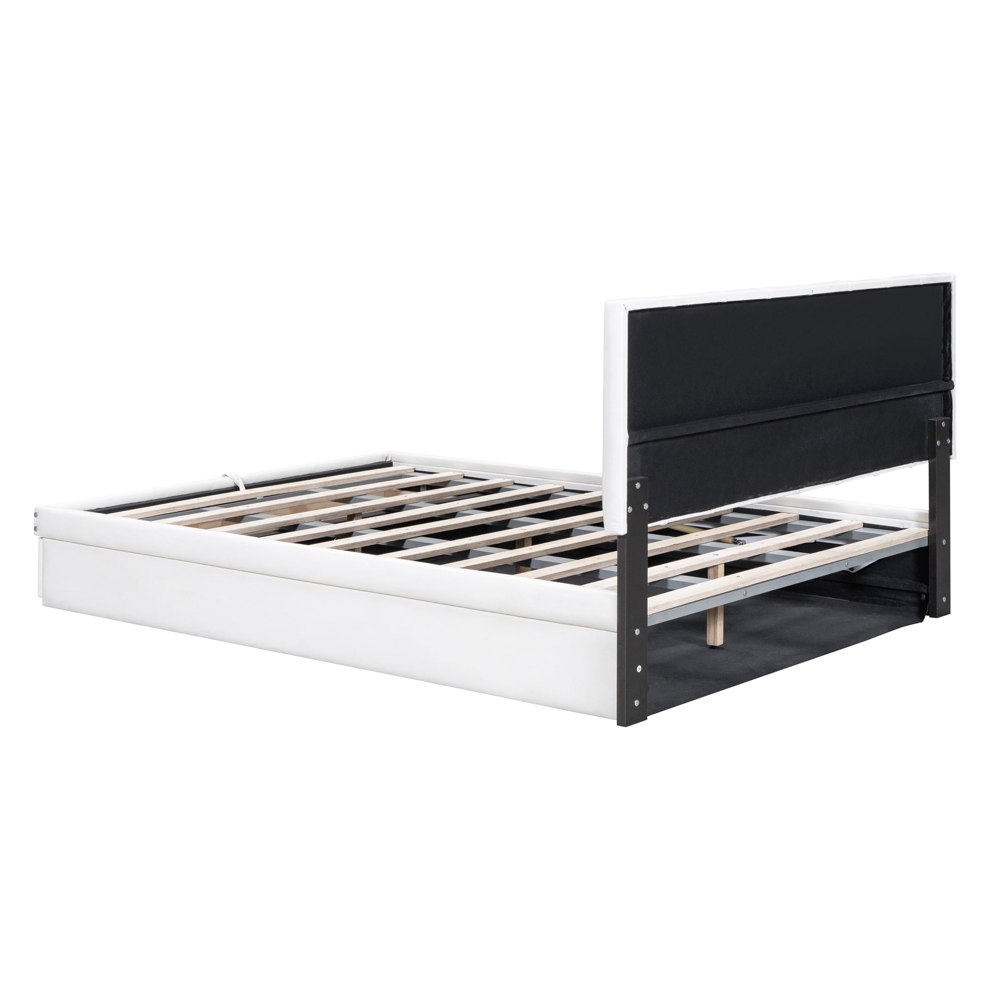 Full Size Upholstered Bed With Hydraulic Storage System And Drawer, White White Pu Leather
