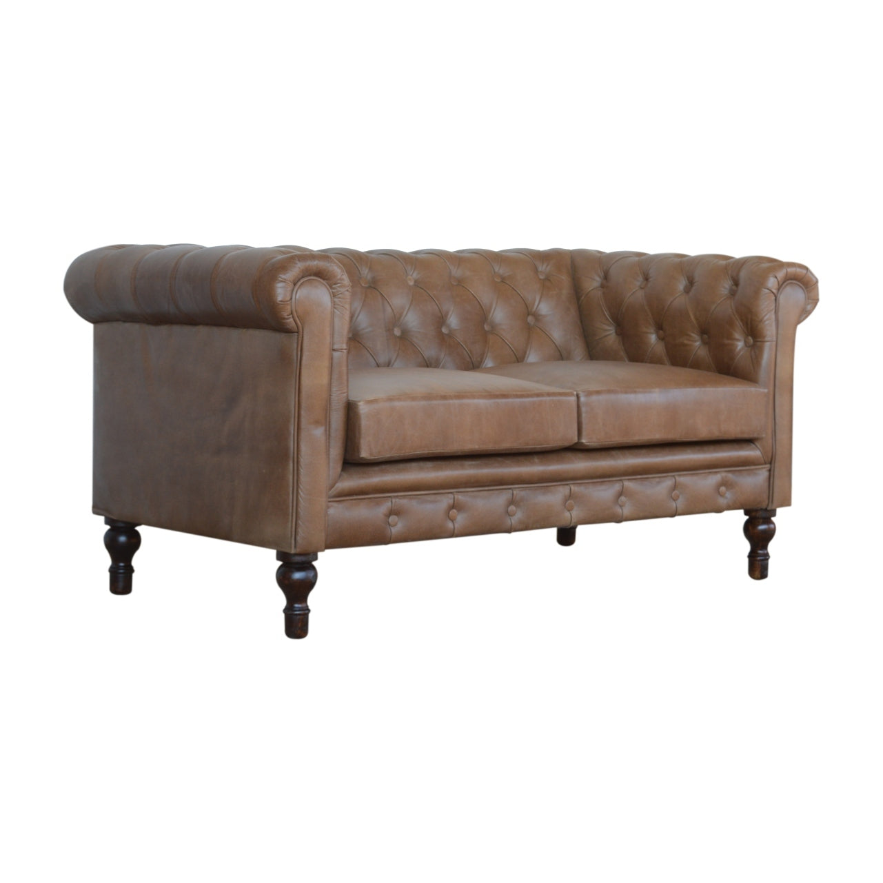 Buffalo Leather Chesterfield Walnut Genuine Leather Wood Fabric 3 Seat