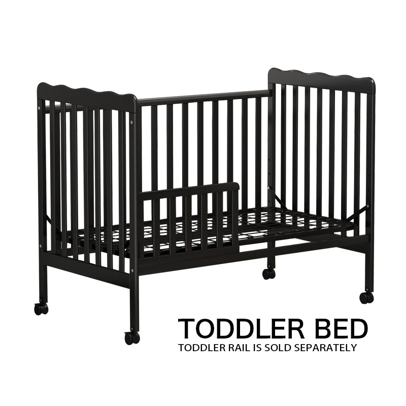 3 In 1 Convertible Crib In Storm Black, Made Of Sustainable Pinewood, Non Toxic Finish, Comes With Locking Wheels, Wooden Nursery Furniture Black Wood