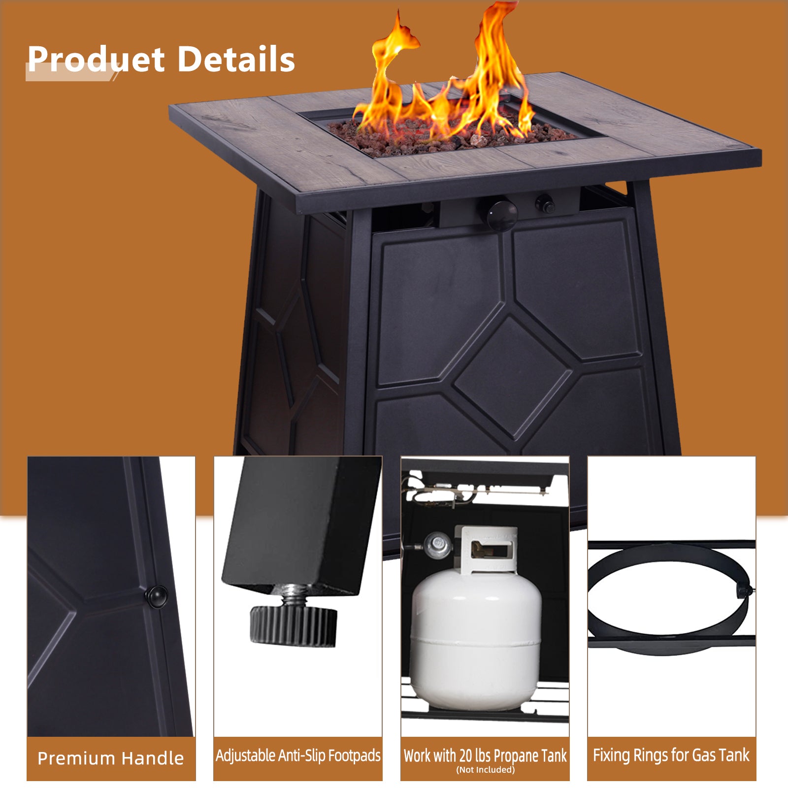 40,000 Btu Steel Propane Gas Fire Pit Table With Steel Lid, Weather Cover Black Garden & Outdoor American Design Steel