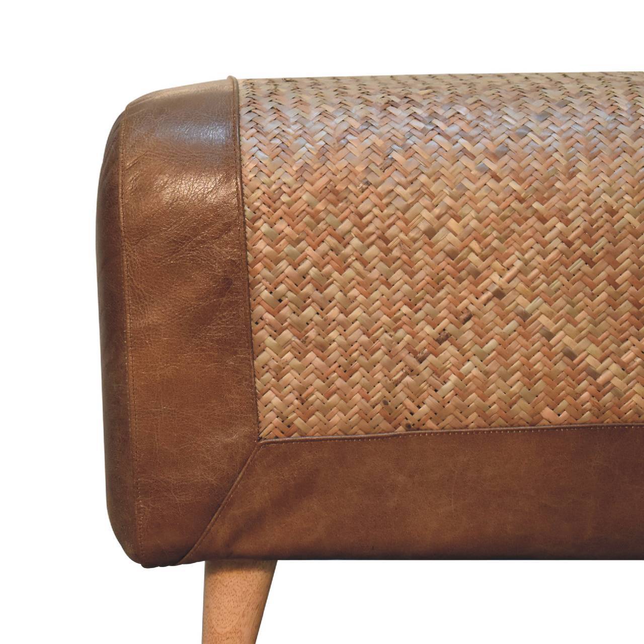 Large Seagrass Buffalo Hide Nordic Bench Oak Leather Solid Wood