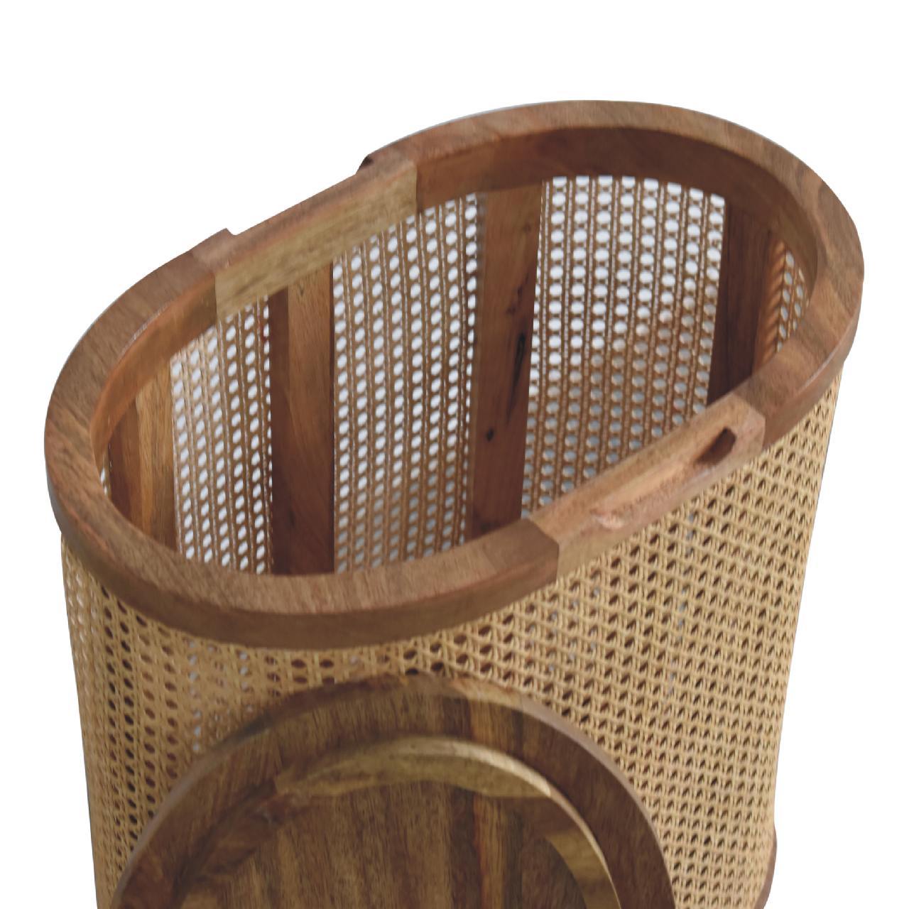 Larissa Lid Up Storage Stool Oak Wood Rattan