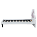 Twin Size Upholstered Platform Bed With Animal Paw Shaped Headboard And Led, Pink Box Spring Not Required Twin White Pink Wood Bedroom Solid Wood Mdf
