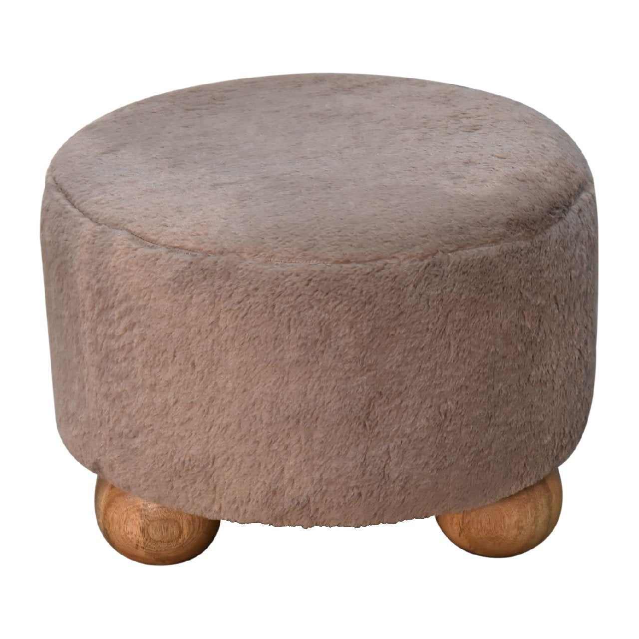 Mocha Faux Fur Round Ball Footstool Mocha Foam Wood Fabric