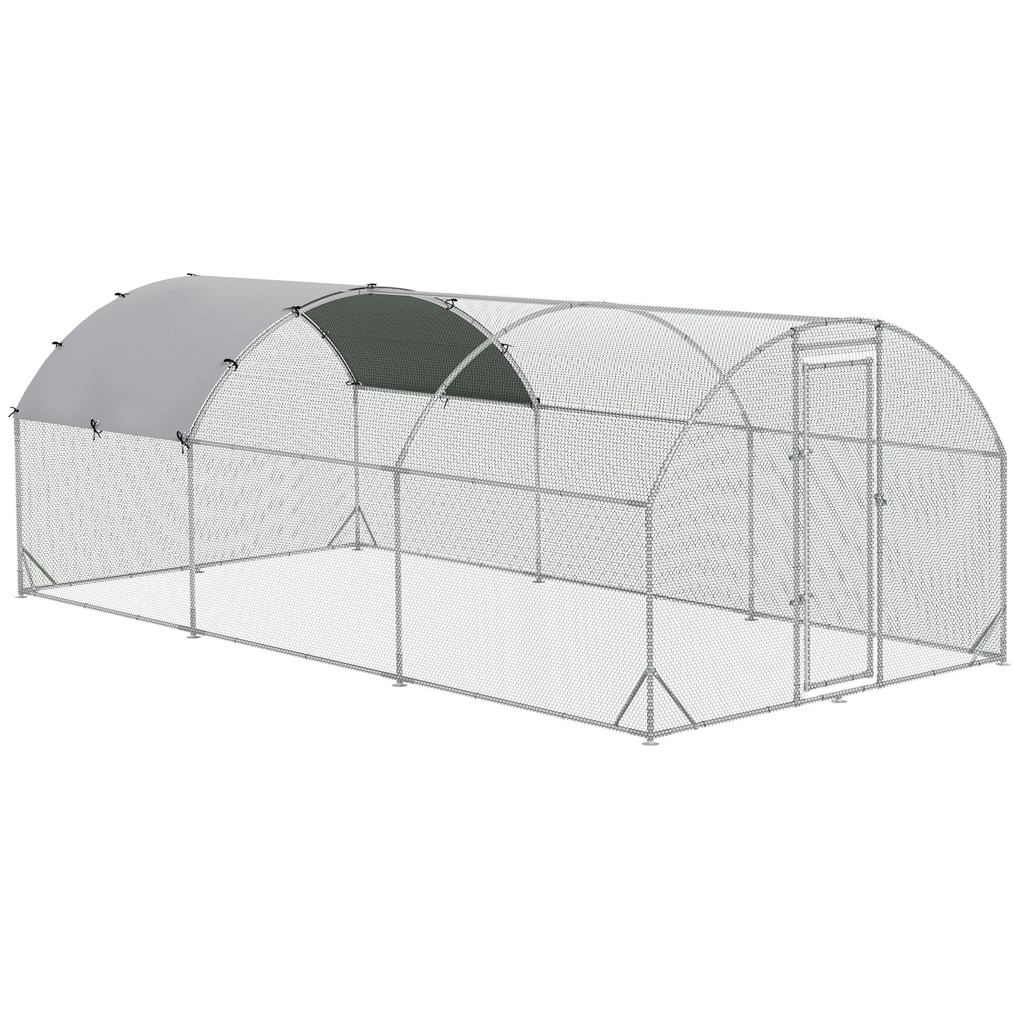 Pawhut Large Chicken Coop Metal Chicken Run With Waterproof And Anti Uv Cover, Dome Shaped Walk In Fence Cage Hen House For Outdoor And Yard Farm Use, 1" Tube Diameter, 9.2' X 18.7' X 6.5' Silver Steel