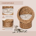 Pawhut Handwoven Elevated Cat Bed With Soft Cushion & Cat Egg Chair Shape, Cat Basket Bed Kitty House With Stand, Raised Wicker Cat Bed For Indoor Cats, 23.5