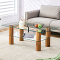 Modern Minimalist Double Layer Transparent Tempered Glass Coffee Table And Coffee Table, Paired With Wooden Mdf Decorative Columns. Computer Desk. Game Table. Ct X02 Transparent Glass
