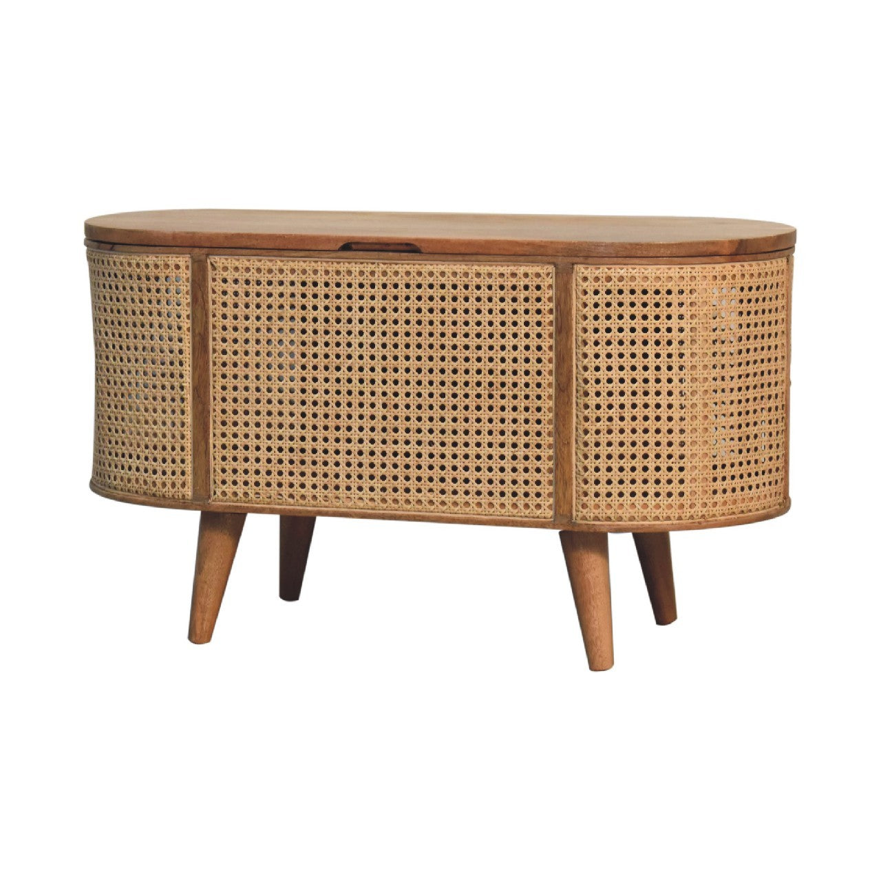 Larrisa Rounded Lid Up Blanket Box Oak Wood Rattan