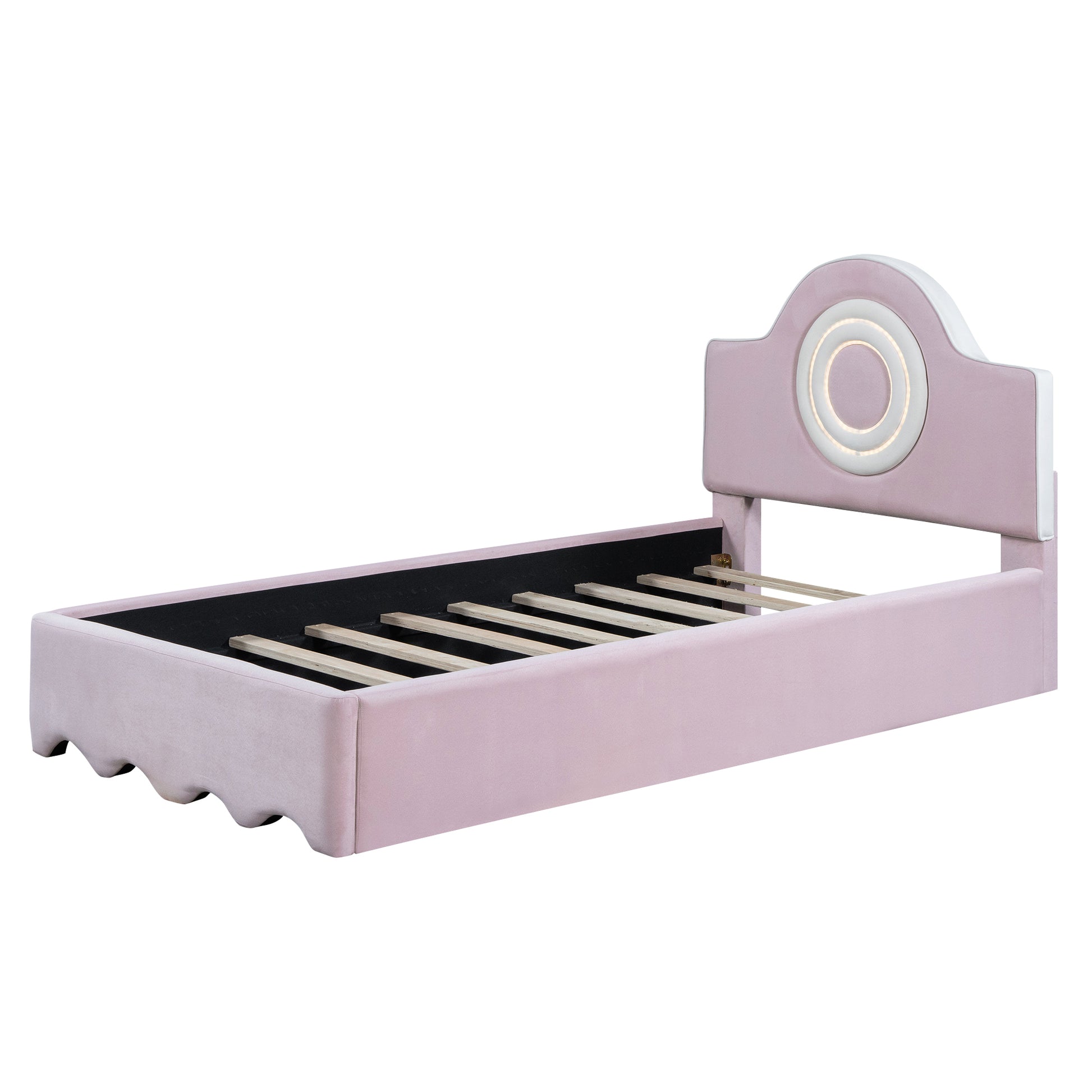 Twin Size Upholstered Platform Bed With Led Headboard, Pink Box Spring Not Required Twin Pink Wood Bedroom Upholstered