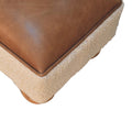 Tan Leather Boucle Ball Footstool Tan Leather Wood Fabric