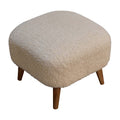 Boucle Cream Square Footstool Cream Brown Light Brown Cotton Primary Living Space Beige Mango Footstool Wood Solid Wood