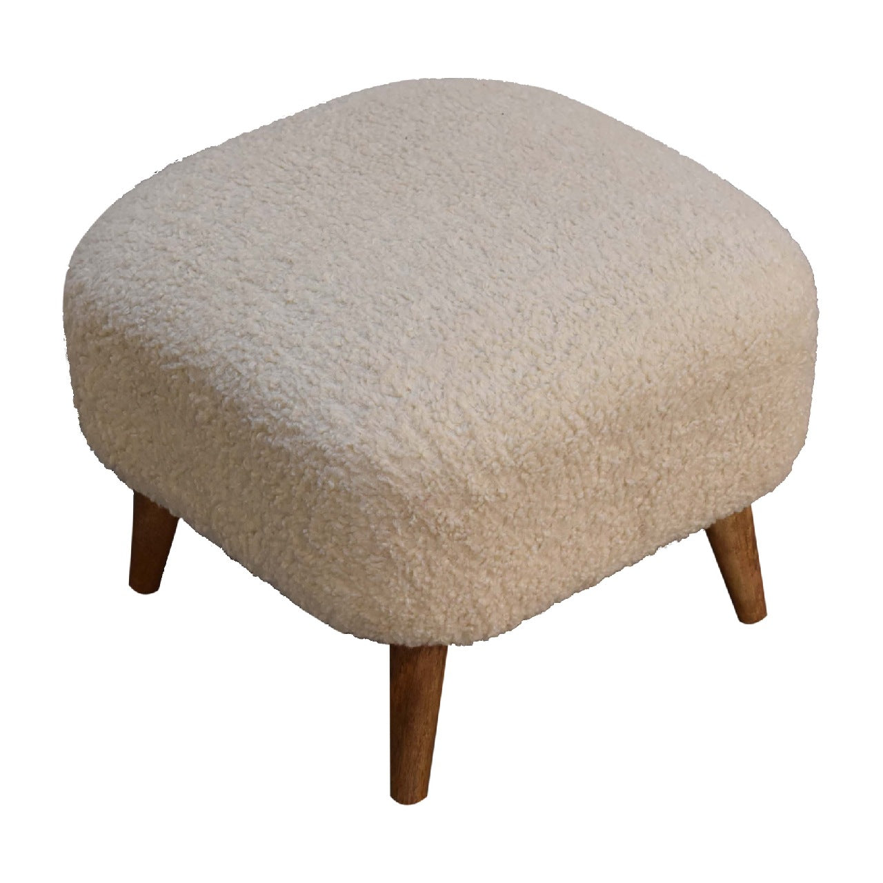 Boucle Cream Square Footstool Cream Brown Light Brown Cotton Primary Living Space Beige Mango Footstool Wood Solid Wood