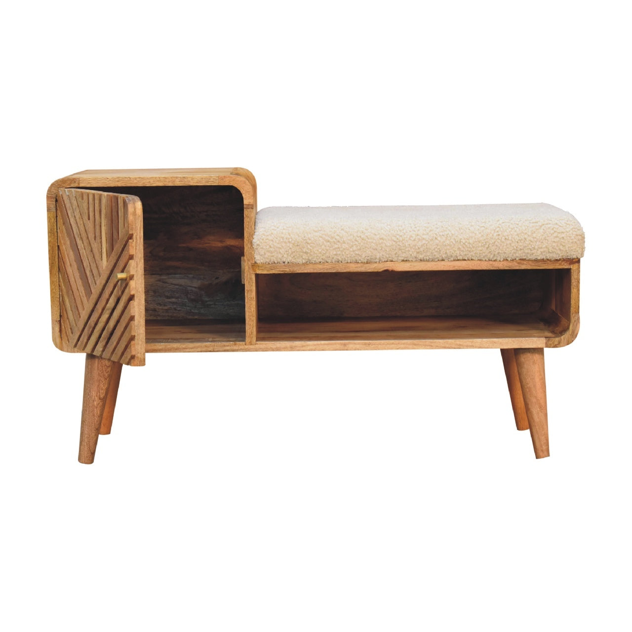 Boucle Carved Telephone Table Oak Foam Wood Fabric