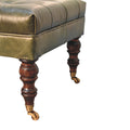 Buffalo Green Leather Ottoman With Castor Legs Green Leather Solid Wood