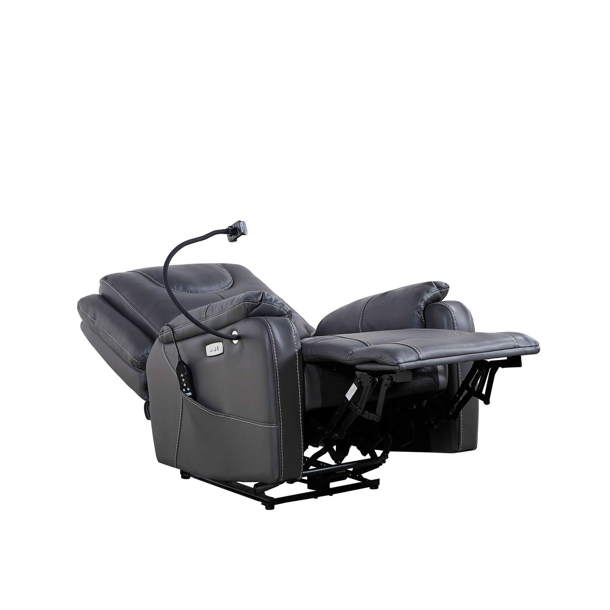 Liyasi Zero Gravity Power Recliner With Comfortable Lying Degree, Massage, Heating And Phone Holder, Side Pockets, Usb Charge Ports, Enjoy Extreme Relaxation Black Power Remote Primary Living Space Medium Soft Eucalyptus Foam Bonded Leather