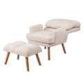 Accent Chair With Ottoman Set, Fabric Armchair With Wood Legs And Adjustable Backrestmid Century Modern Comfy Lounge Chair For Living Room, Bedroom, Reading Room And Study Beige Textile 1 Seat