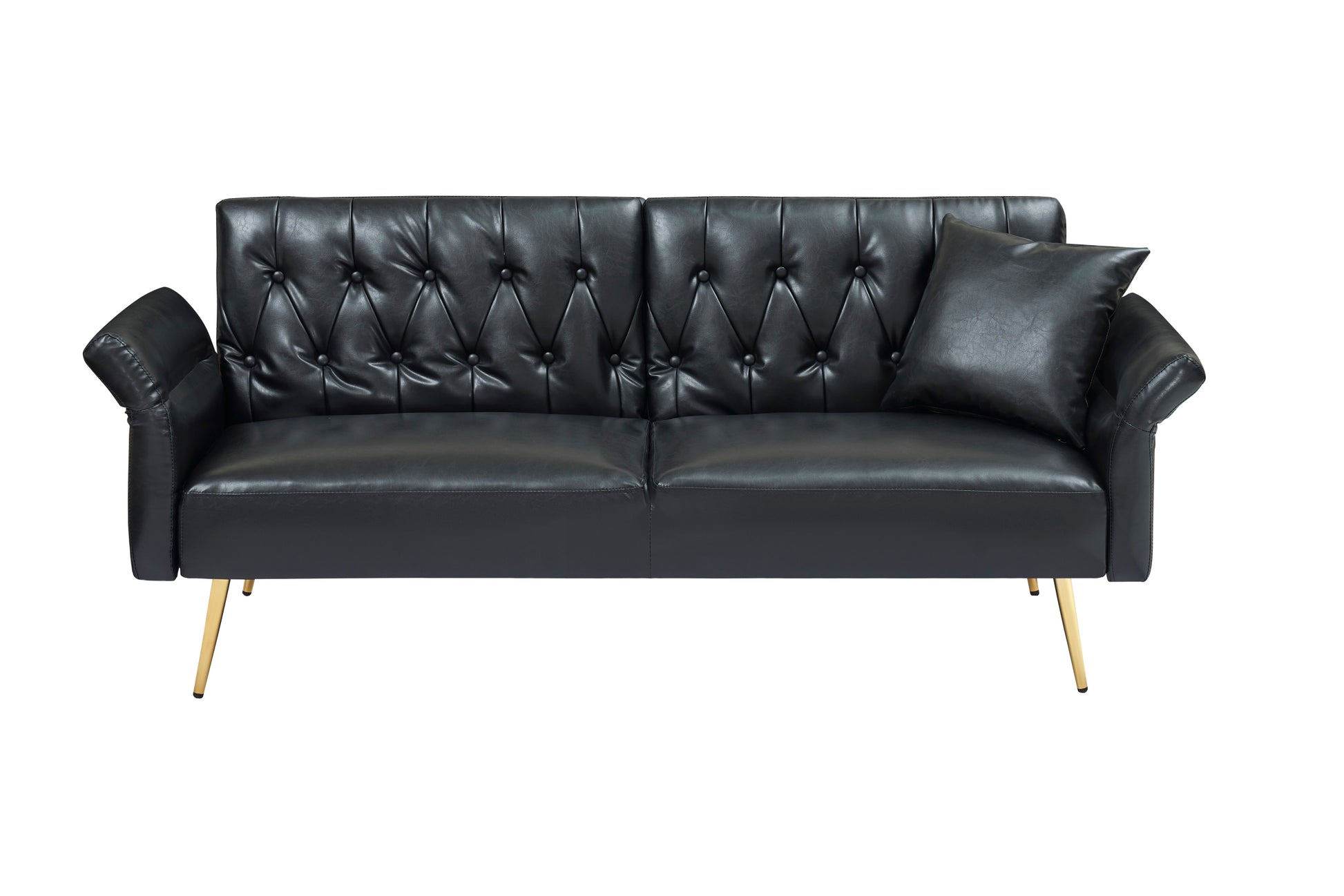 67.71 Inch Faux Leather Sofa Bed With Adjustment Armres Black Light Brown Faux Leather Wood Primary Living Space Medium Soft Loose Back Contemporary Eucalyptus Square Arms Foam Pvc 2 Seat