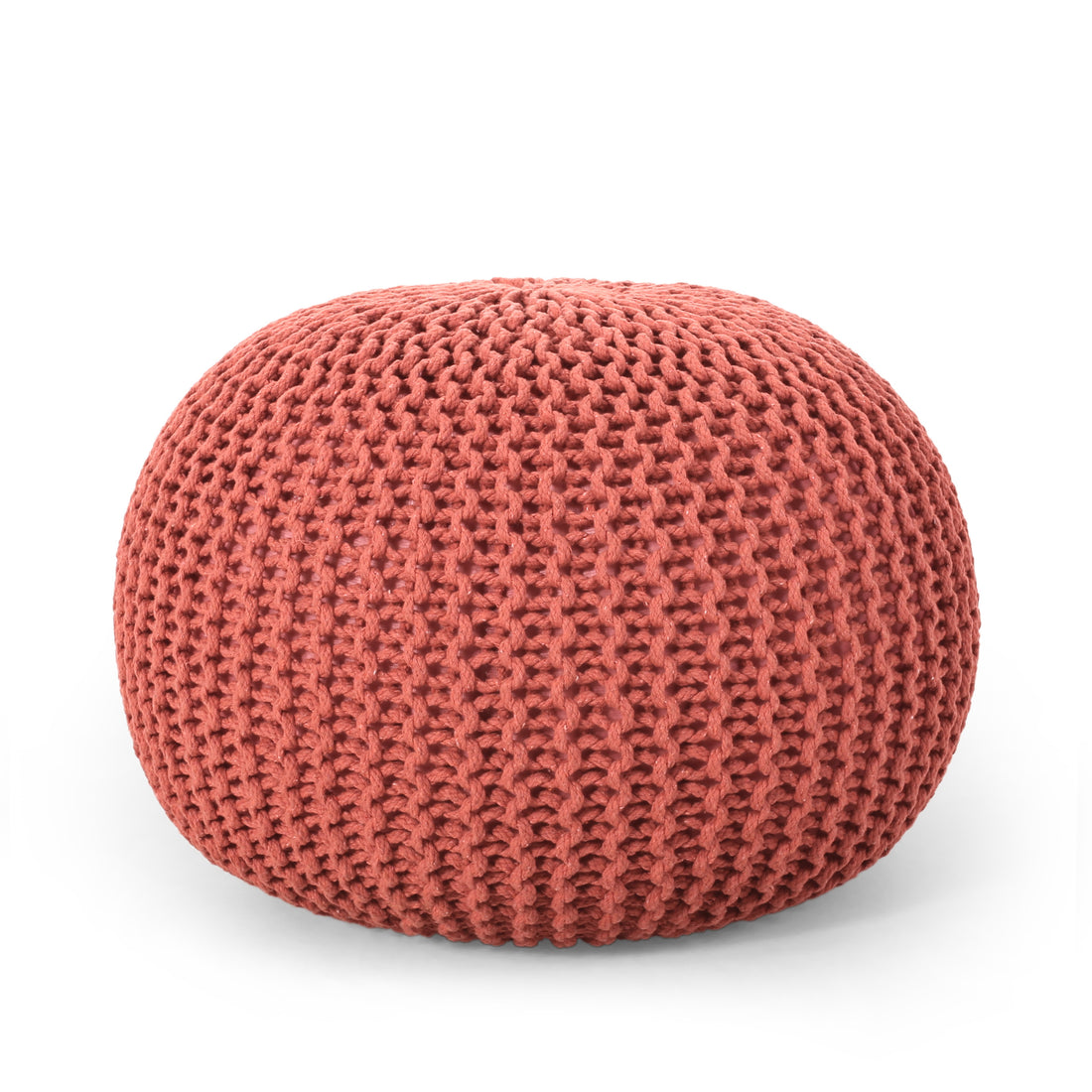 Bordeaux Knitted Cotton Round Pouf, Coral Coral Cotton