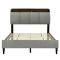 Full Size Upholstered Platform Bed With Storage Headboard, Sensor Light And A Set Of Sockets And Usb Ports, Linen Fabric, Gray Gray Linen