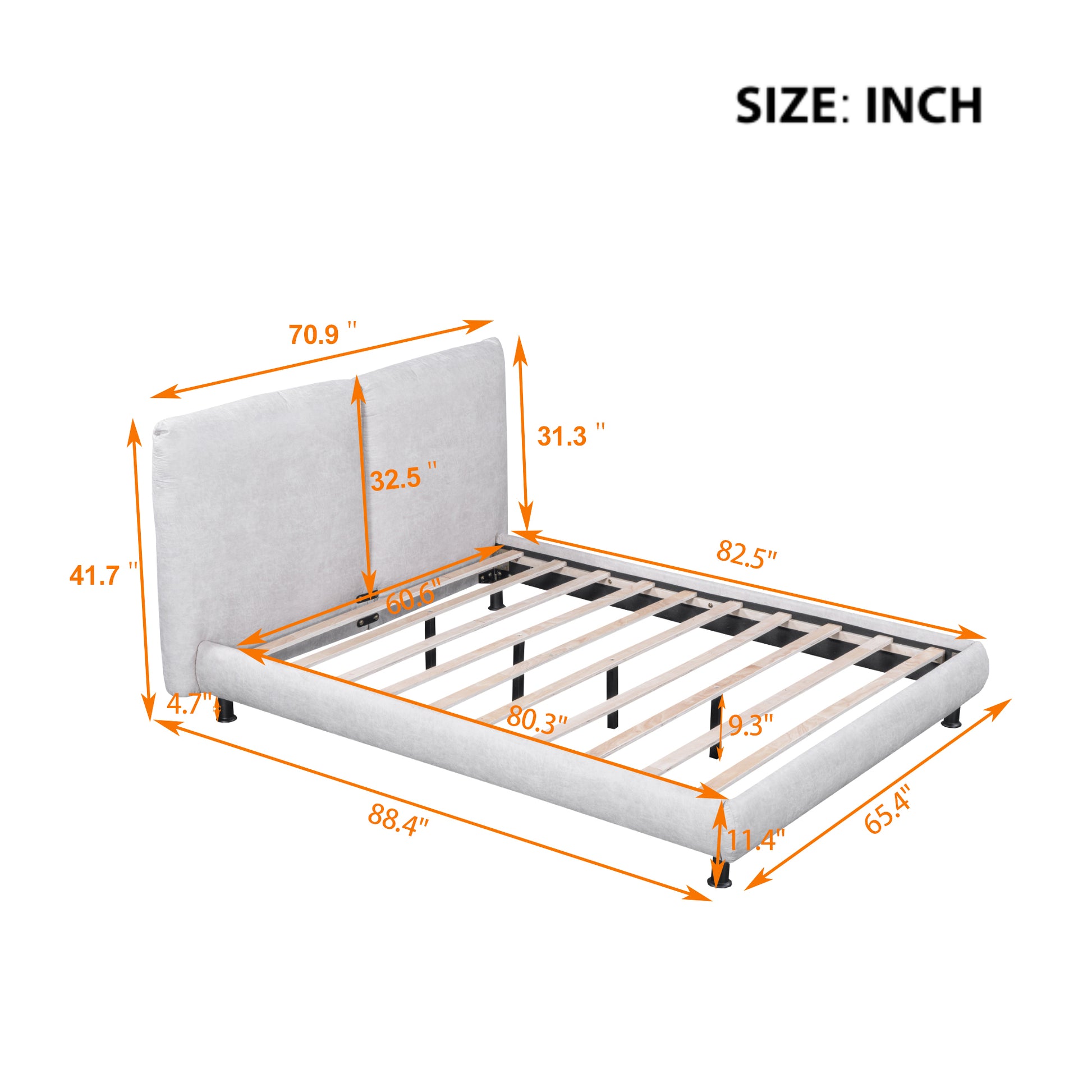 Queen Size Upholstered Platform Bed With Two Large Headrests And Thick Fabric, Polyester, Beige Beige Polyester