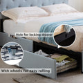 Queen Bed Frame With Usb Charging Station & Led Lights, Queen Bed Frame With Headboard & 4 Storage Drawers, D Box Spring Not Required Queen Dark Gray Metal Bedroom Contemporary Bed Frame Foam Linen Upholstered