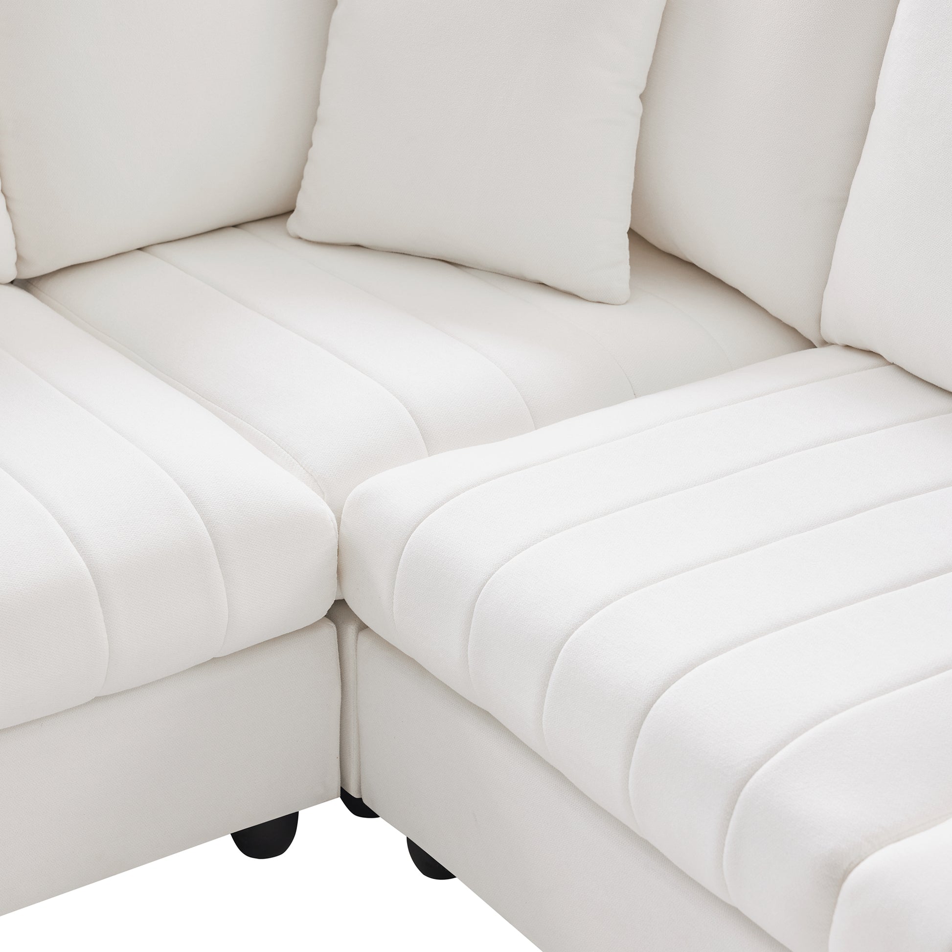 89*79"Modern Sectional Sofa With Vertical Stripes,2 Pillows,5 Seat Couch With Convertible Ottoman,Various Combinations,L Shape Indoor Furniture For Living Room,Apartment, 3 Colors White Fabric 5 Seat