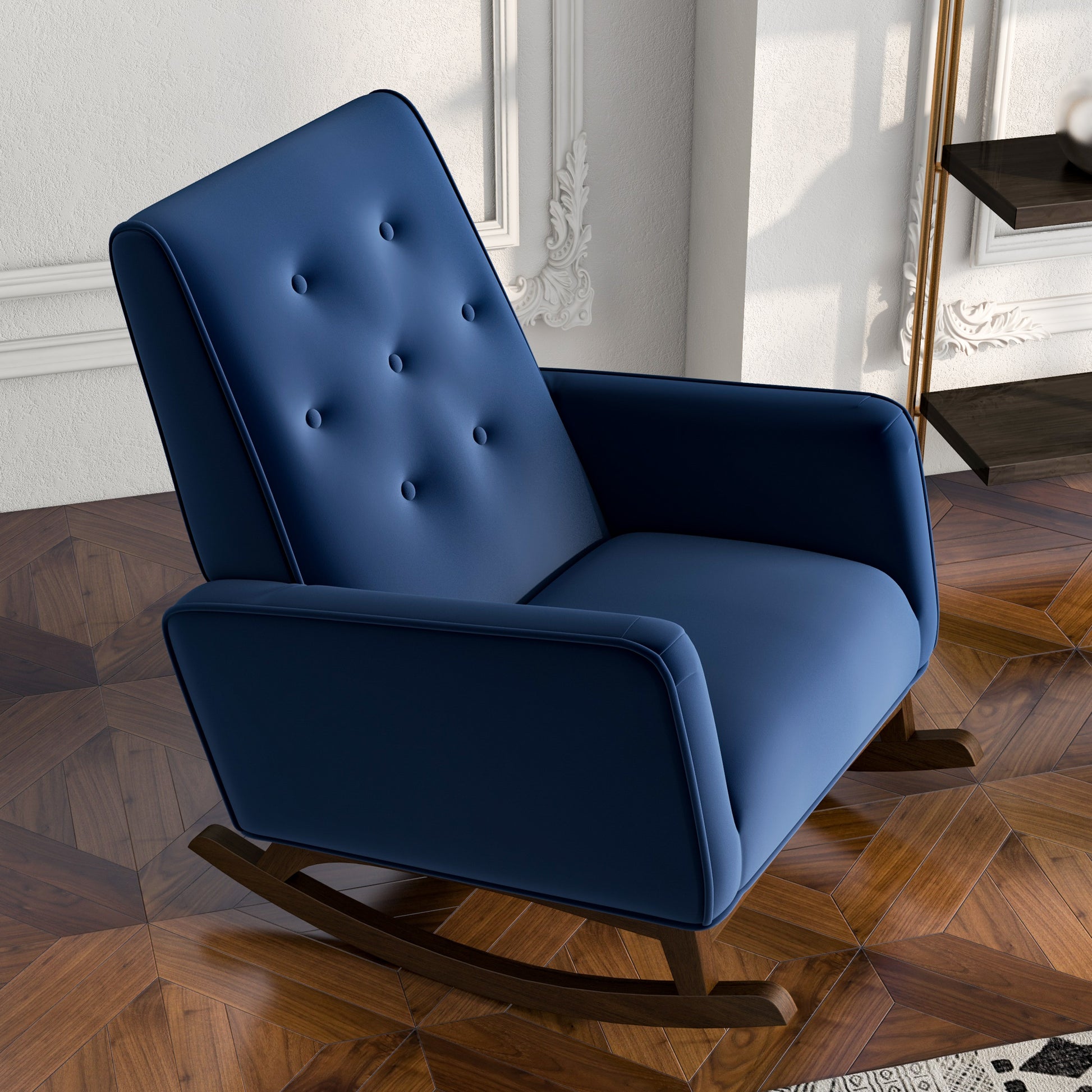 Demetrius Solid Wood Rocking Chair Blue Fabric